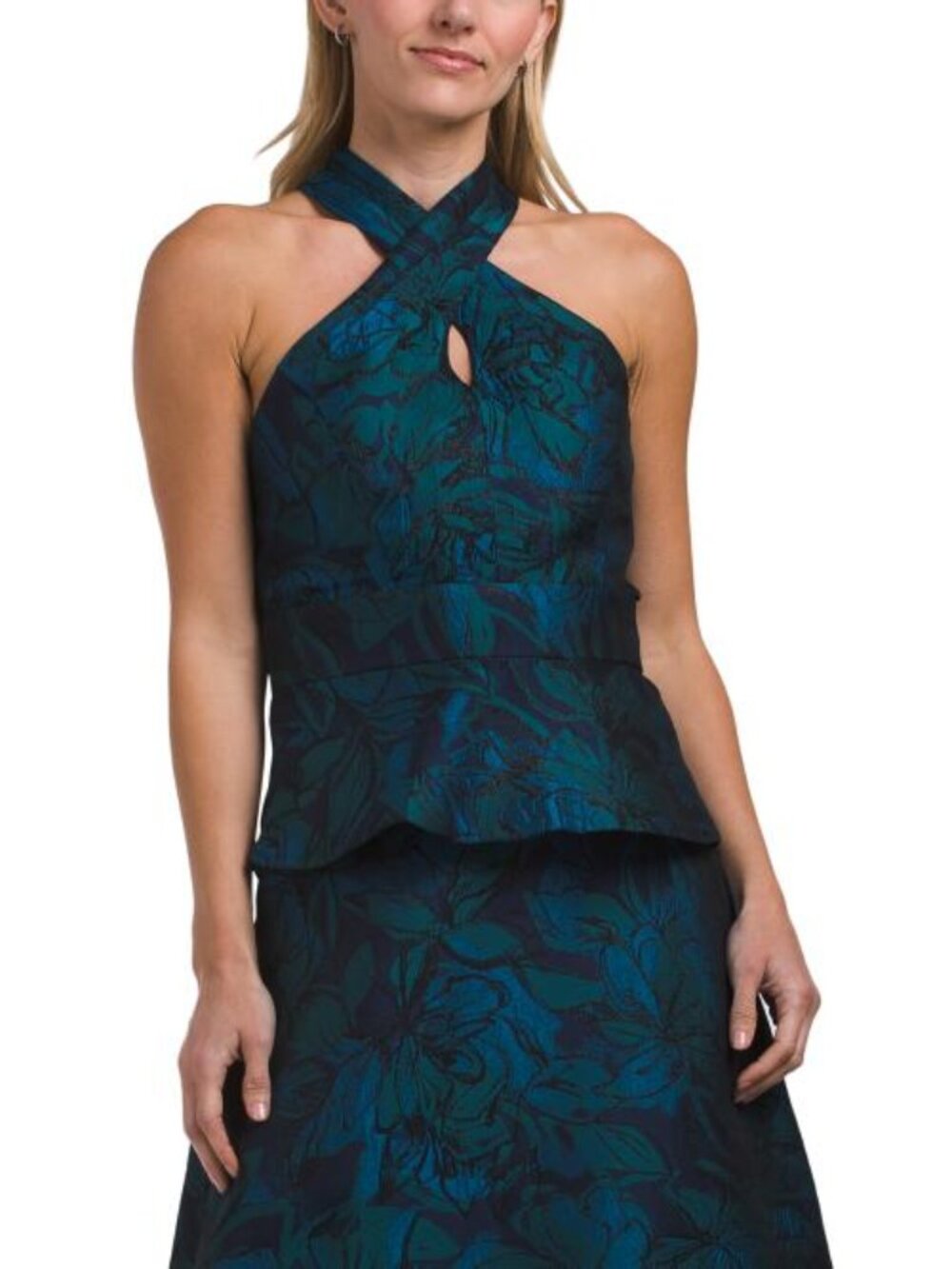 MUSE Cross Neck Halter Peplum Top